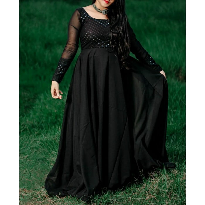 Black color designer gown for royal look  Joshindia